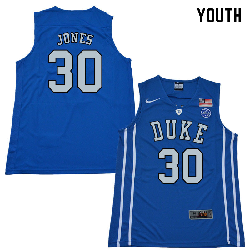 2018 Youth #30 Dahntay Jones Duke Blue Devils College Basketball Jerseys Sale-Blue